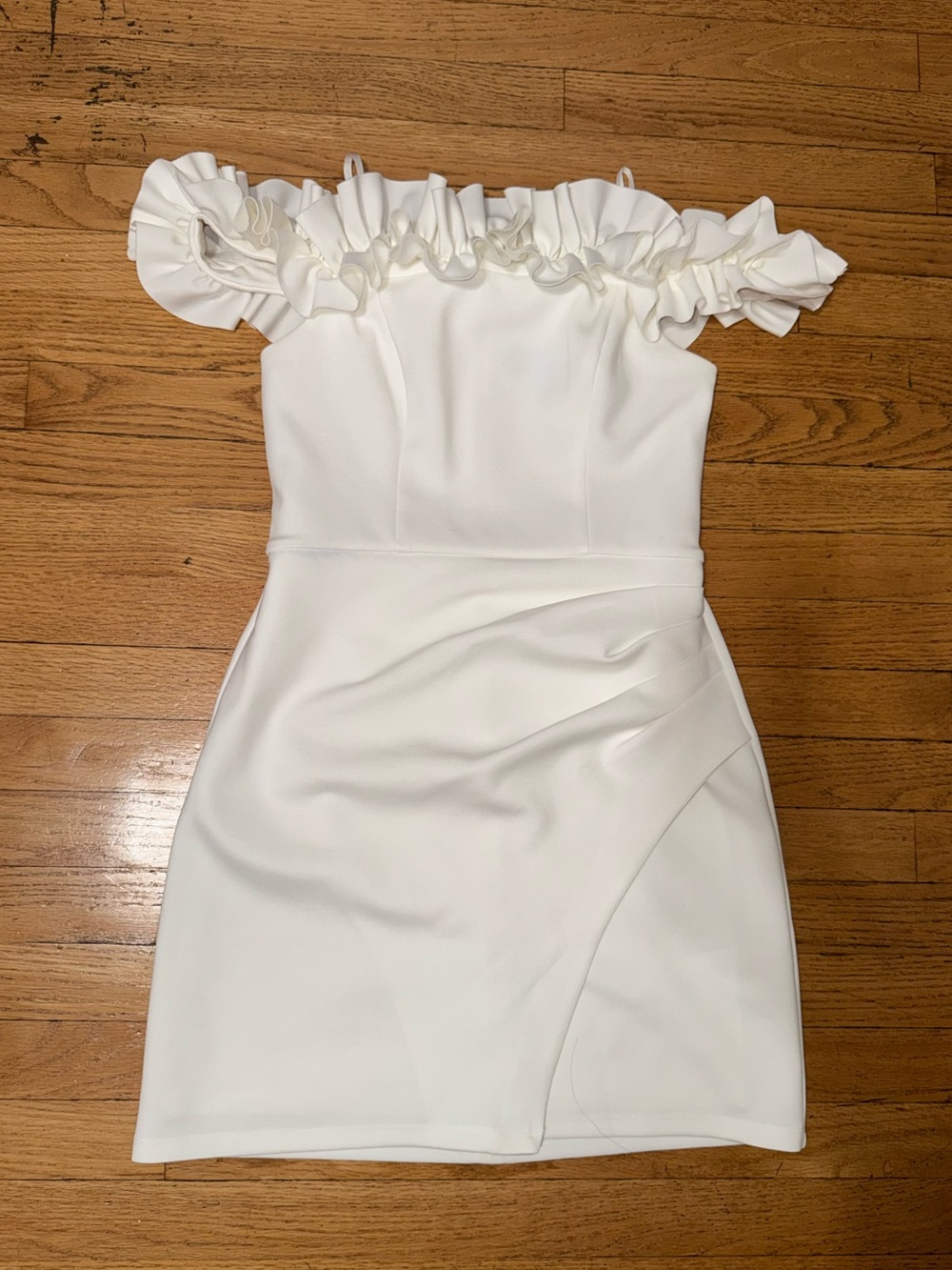 Off-Shoulder White Ruffle Mini Dress